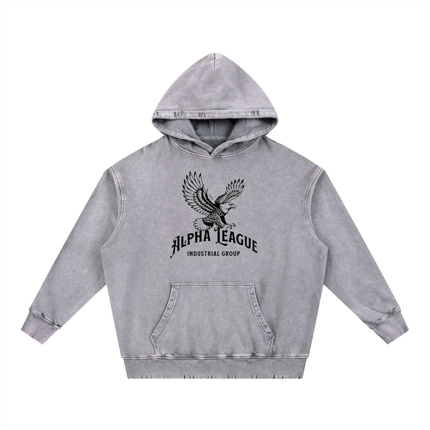 ALPHA LEAGUE GREY SNOW WASHED HEAVYWEIGHT HOODIE